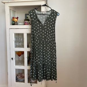 Loft, lightweight tie-front sun dress, size medium, Olive Green